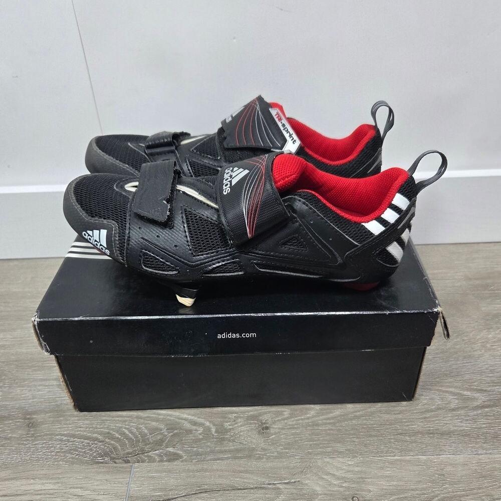 Adidas Tri Sprint Black & Red Cycling Shoes Size 5.5 Includes Clips